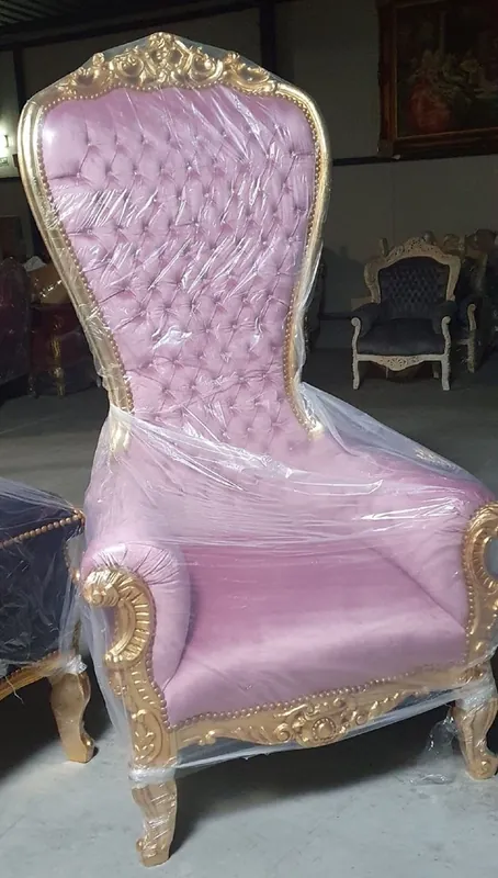 Heißes Angebot Casa Padrino fauteuil trône baroque en velours avec strass rose clair / or - Meubles baroques
