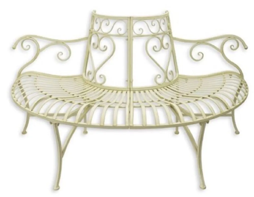 Ausverkauf Casa Padrino Banc d'Arbre Art Nouveau Blanc 146 x 75,5 x H. 81,7 cm - Banc de Jardin en Métal Semicirculaire
