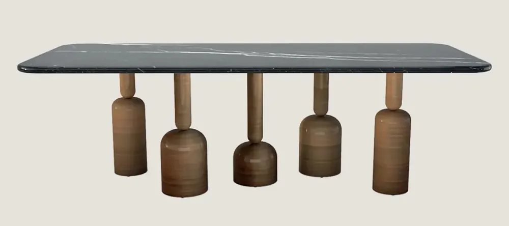 Casa Padrino table de salle à manger de luxe avec plateau en marbre noir / bronze 240 cm - Meubles d'hôtel & restaurant de luxe Neuheit