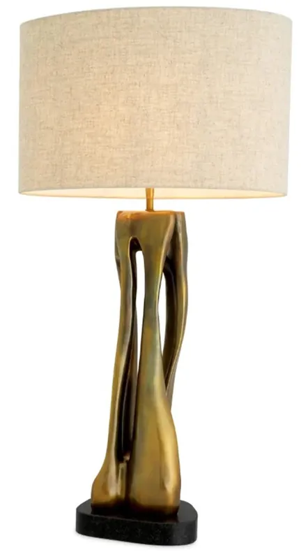 Highlight Lampe de table de luxe Casa Padrino au look laiton vintage / pied en granit noir L. 22 cm x H. 89,5 cm