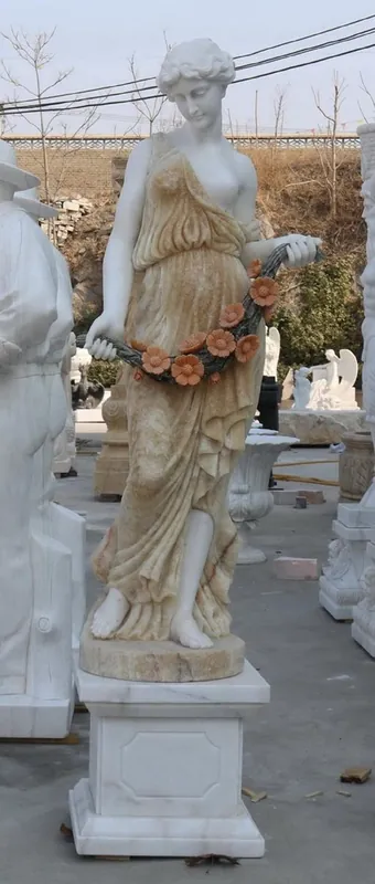 Echt Casa Padrino sculpture décorative de jardin en marbre Art Nouveau dame côté droit blanc / beige H. 190 cm