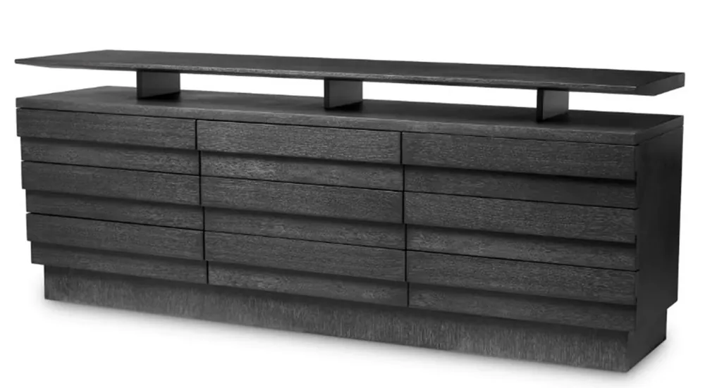 Buffet de luxe Casa Padrino avec 9 tiroirs en bois d'acajou et placage chêne anthracite - meubles de luxe Preis Gesenkt