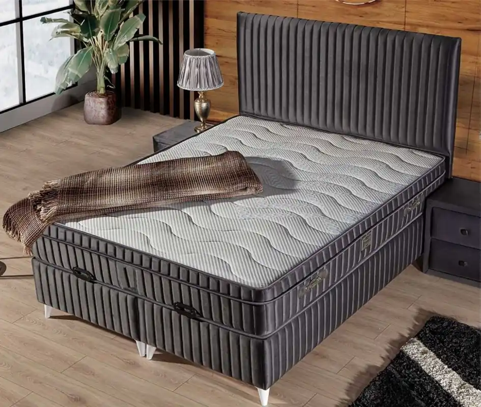Casa Padrino lit double de luxe avec matelas gris / blanc 180 x 200 cm - Meubles de chambre Sofort Bestellen