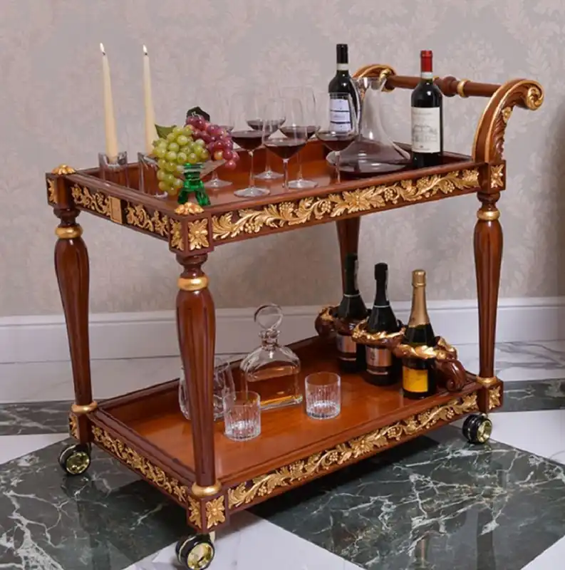 Preiswert Casa Padrino Chariot Baroque de Luxe Marron / Or 97 cm - Chariot de Service de Style Baroque - Fabriqué en Italie