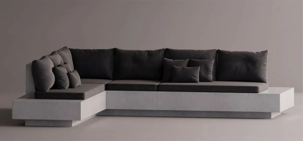 Casa Padrino canapé d'angle de luxe anthracite / blanc 335 x 265 cm - Canapé modulable en béton résistant aux intempéries Preis Gesenkt
