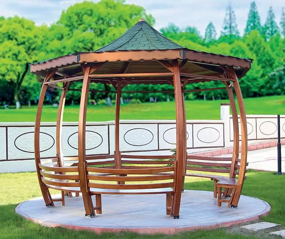 Casa Padrino pavillon avec bancs marron / vert 400 x 400 x H. 335 cm - Meubles de jardin & parc Sonderaktion