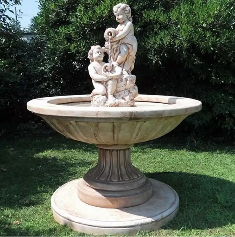 Top-Preis Casa Padrino fontaine baroque beige Ø 130 x H. 160 cm - Fontaine de jardin ronde - Fabriqué en Italie