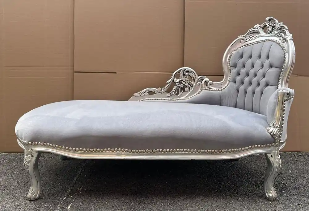 Casa Padrino chaise longue baroque côté droit gris / argent 155 cm - Meubles baroques Knallerangebot
