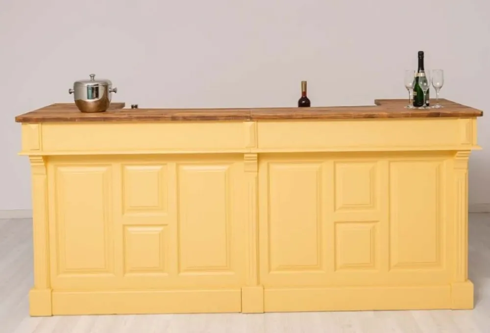 Casa Padrino comptoir de bar de style campagnard jaune / marron 240 cm - Meubles de bar de style campagnard Letzte Chance