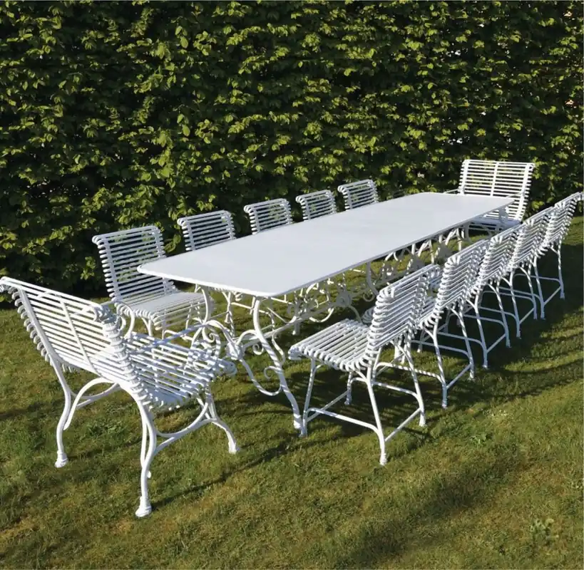 Casa Padrino ensemble de Jardin Art Nouveau en fer forgé blanc 300 x 120 cm - Table de jardin et 10 chaises de jardin Ausverkauf