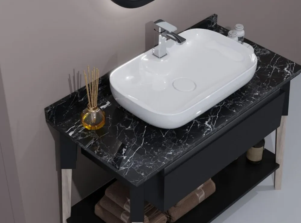 Casa Padrino ensemble de salle de bain baroque de luxe gris mat / blanc - 1 Lavabo Baroque avec Lavabo en Céramique & 1 Miroir Mural Baroque LED - Mobilier de salle de bain baroque Aktuell