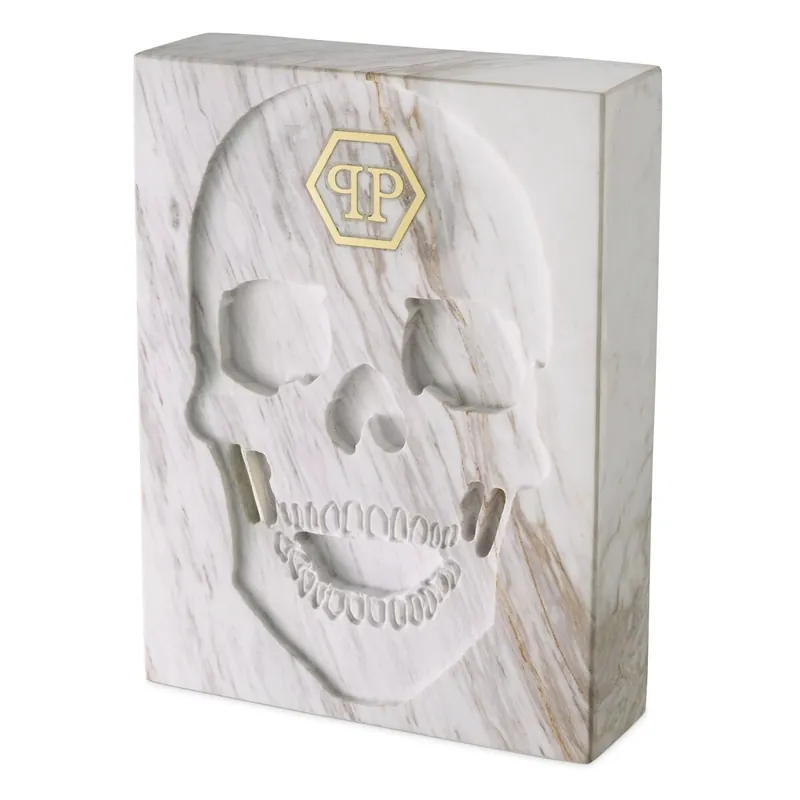 Super-Preis Philipp Plein décoration livre tête de mort en marbre de créateur de luxe 18 x 24 x H. 5,5 cm sculpture en marbre tête de mort