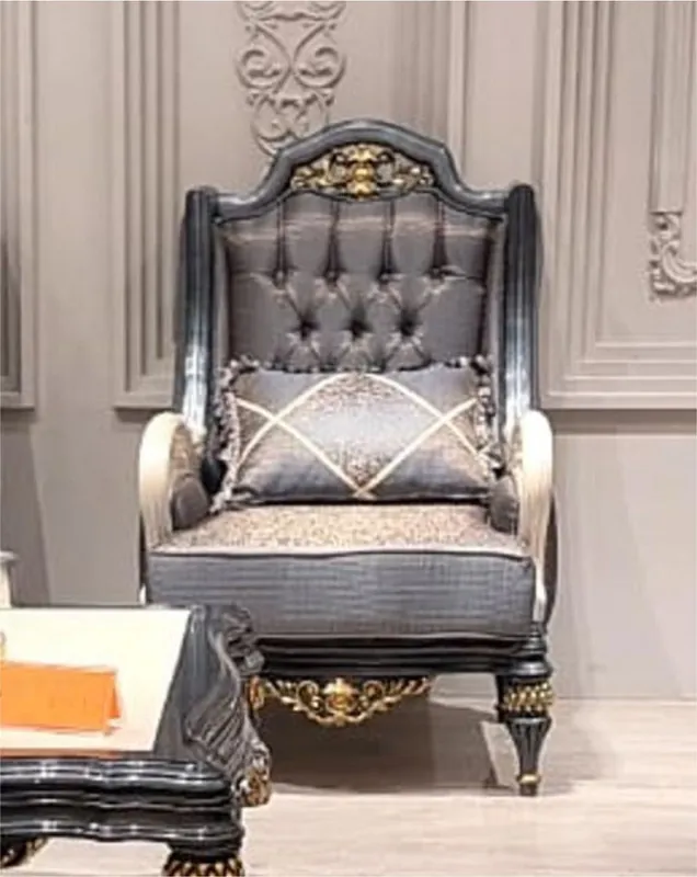 Casa Padrino fauteuil de salon baroque de luxe gris / blanc / or - Meubles de salon baroques Ausverkauf