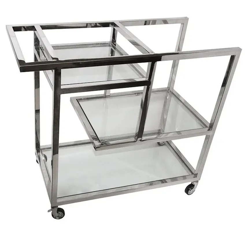 Casa Padrino chariot de service de luxe argent / verre 89 x 42 x H 80cm - chariot en acier inoxydable avec verre - chariot de bar traiteur Neu