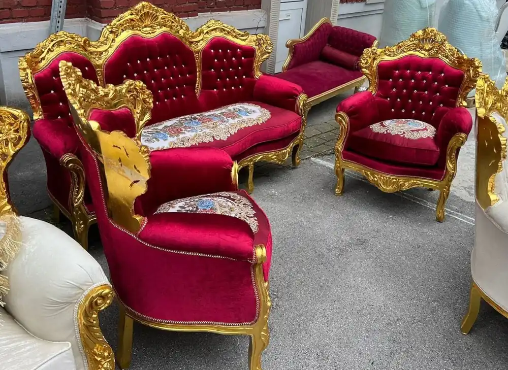 Zertifiziert Casa Padrino ensemble de salon baroque de luxe bordeaux rouge / or - Magnifique meubles baroques
