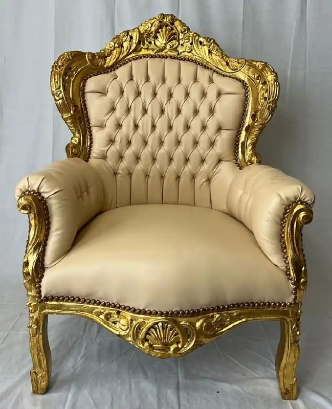 Casa Padrino fauteuil baroque en cuir artificiel beige / or - Meuble de salon baroque Top-Angebot