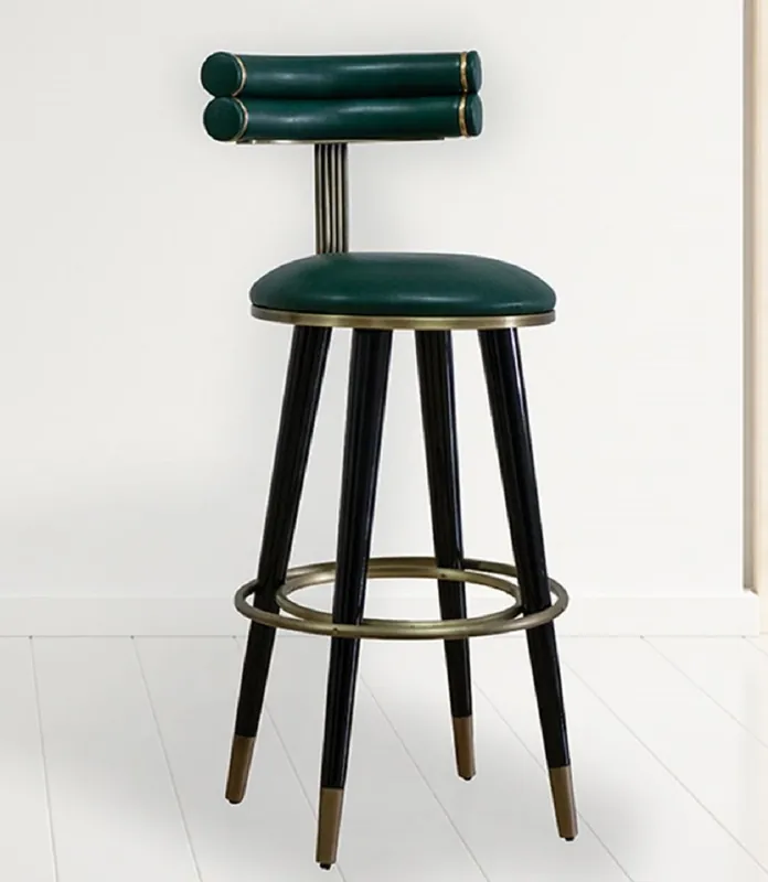 Casa Padrino chaise de bar de luxe vert / noir / laiton antique H. 98 cm - Meubles d'hôtel et de bar Rabatt
