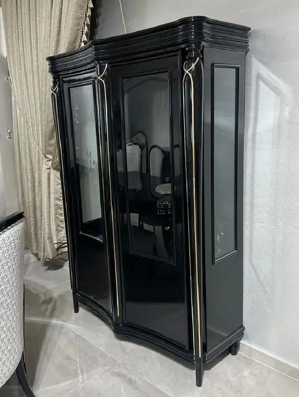 Markenware Casa Padrino vitrine baroque de luxe avec 2 portes vitrées noir / or - Meubles de salle à manger baroques