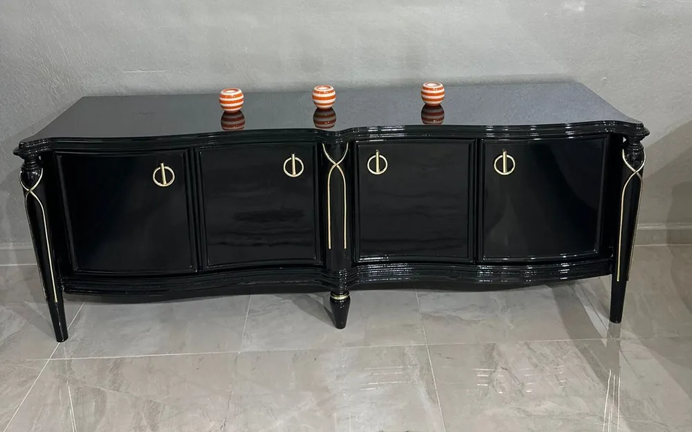 Neue Ware Casa Padrino armoire TV baroque de luxe noir / or 195 cm - Meubles de salon baroques