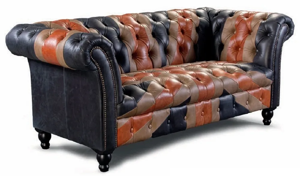 Abverkauf Casa Padrino canapé 3 places Chesterfield de luxe en cuir véritable bleu / marron / noir 235 cm