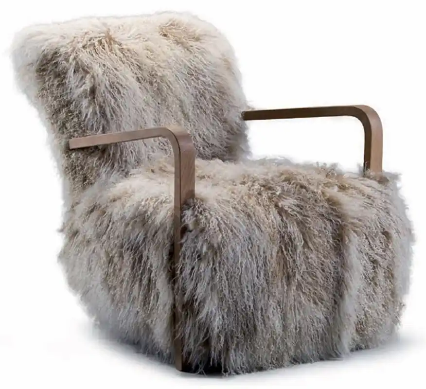 Casa Padrino fauteuil de luxe en fourrure artificielle blanc / beige / marron - meubles de salon Ausverkauf