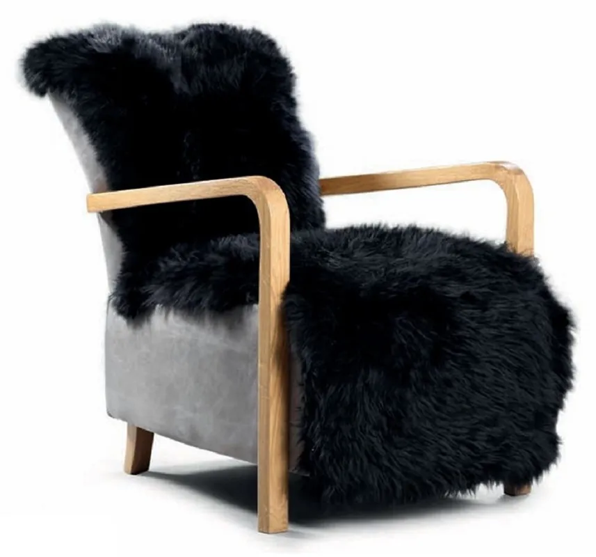 Casa Padrino fauteuil de luxe en fourrure artificielle noir / gris / naturel - Meubles de salon Geprüft