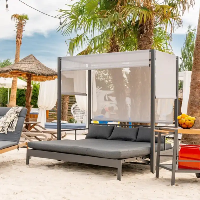 Casa Padrino chaise longue de plage / chaise longue de jardin de luxe avec baldaquin gris H. 196 cm - Meubles de plage & jardin Zertifiziert