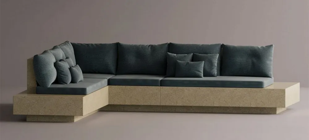 Wochenendangebot Casa Padrino canapé d'angle de luxe bleu foncé / crème 335 x 265 cm - Canapé modulable en béton résistant aux intempéries