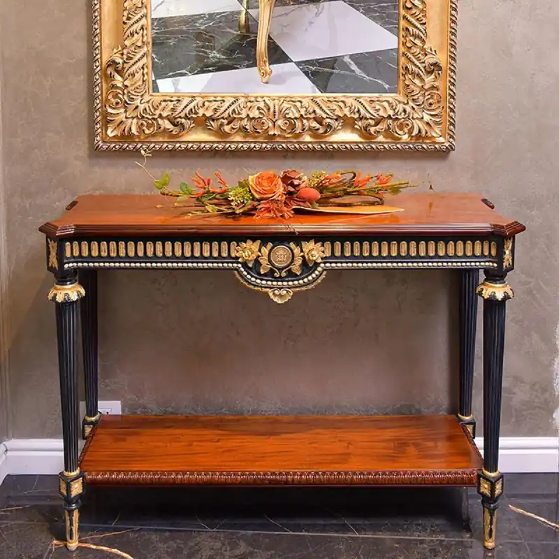 Markenprodukt Casa Padrino console baroque de luxe en bois massif marron / noir / or 120 cm - Meubles Baroques - Fabriqué en Italie