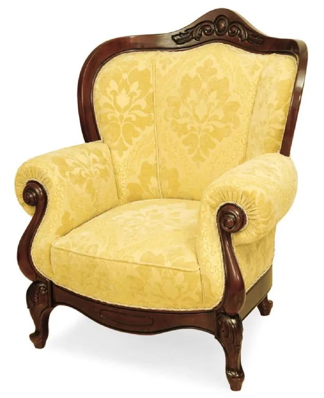 Finale Aktion Casa Padrino fauteuil baroque de luxe jaune / marron - Meubles de salon style baroque