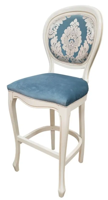 Geprüft Casa Padrino chaise de bar baroque de luxe bleu / blanc H. 120 cm - Meubles de bar baroque