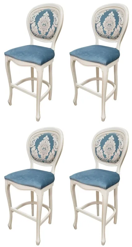 Rabatt Casa Padrino ensemble de 4 chaises de bar baroque de luxe bleu / blanc H. 120 cm - Meubles de bar baroques