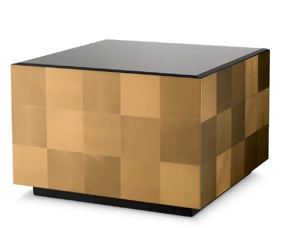 Echt Casa Padrino table basse de luxe avec plateau en verre laiton / noir 70 x 70 x H. 47,5 cm