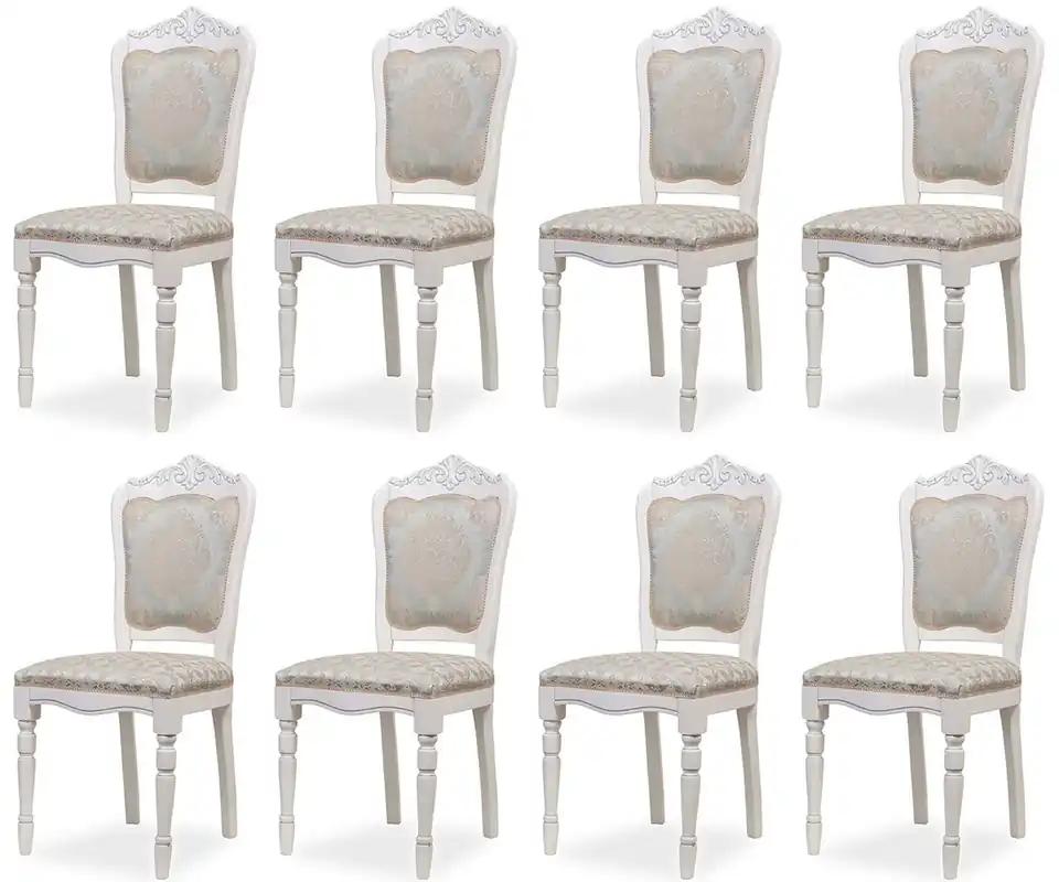 Casa Padrino ensemble de 8 chaises de salle à manger baroque de luxe argent / beige / blanc H. 104 cm - Meubles de salle à manger baroques Sonderaktion