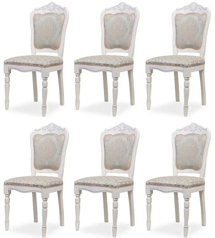 Casa Padrino ensemble de 6 chaises de salle à manger baroque de luxe argent / beige / blanc H. 104 cm - Meubles de salle à manger baroques Sichere Zahlung