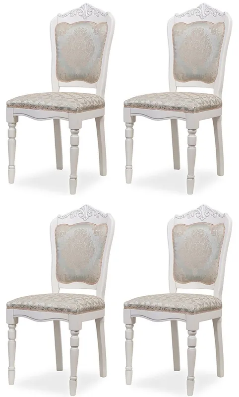 Solange Der Vorrat Reicht Casa Padrino ensemble de 4 chaises de salle à manger baroque de luxe argent / beige / blanc H. 104 cm - Meubles de salle à manger baroques