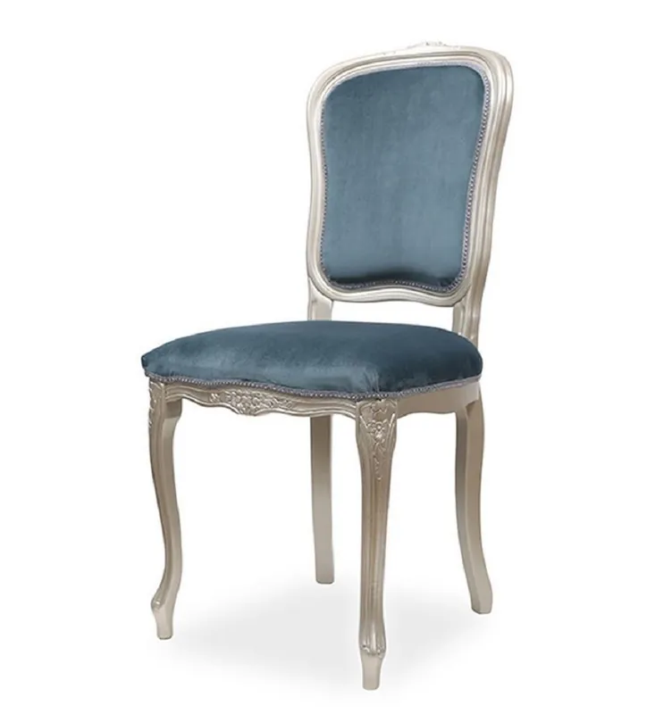 Neu Casa Padrino chaise de salle à manger baroque de luxe bleu / argent H. 100 cm