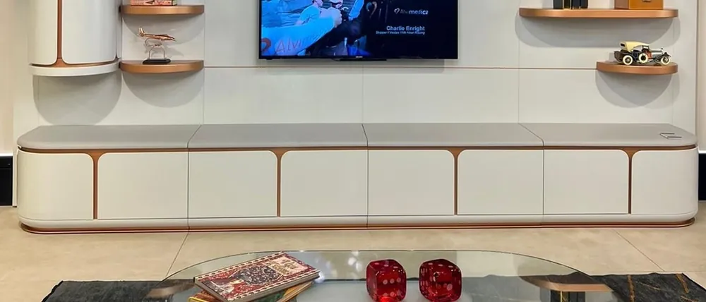 Casa Padrino buffet TV de luxe blanc / gris / cuivre 400 cm - Meubles de salon & hôtel Begrenztes Angebot