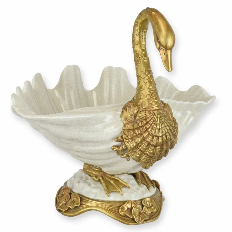 Günstig Casa Padrino bol en porcelaine Art Nouveau cygne blanc / or 27,1 x 23,5 x H. 25,3 cm