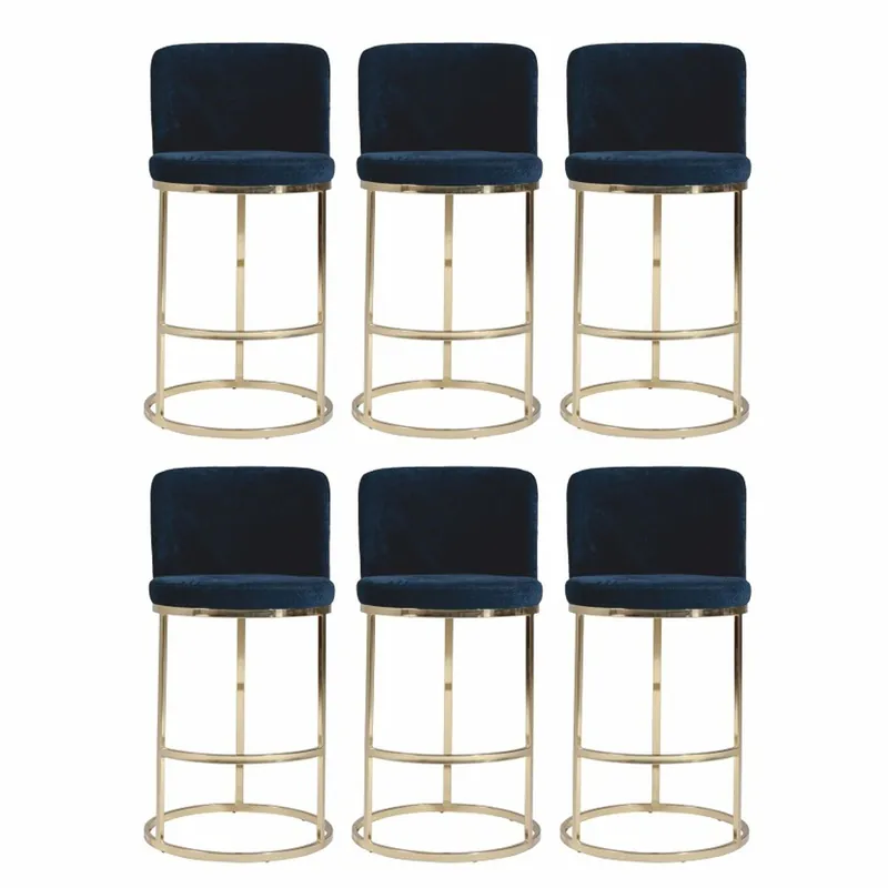 Casa Padrino ensemble de 6 chaises de bar luxe bleu foncé / or H. 110 cm - Meubles de bar Sofort Bestellen