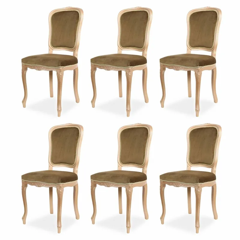 Casa Padrino ensemble de 6 chaises de salle à manger baroque de luxe vert olive / beige H. 100 cm - Meubles baroques Bestseller