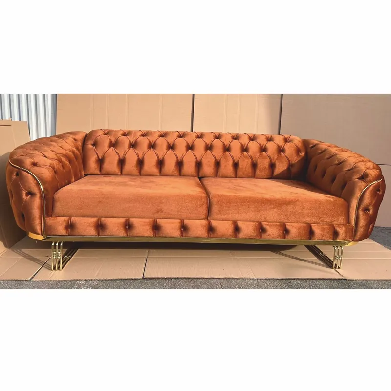 Meistverkauft Casa Padrino Canapé Chesterfield de Luxe en Velours Marron / Or 240 cm - Meubles de Luxe