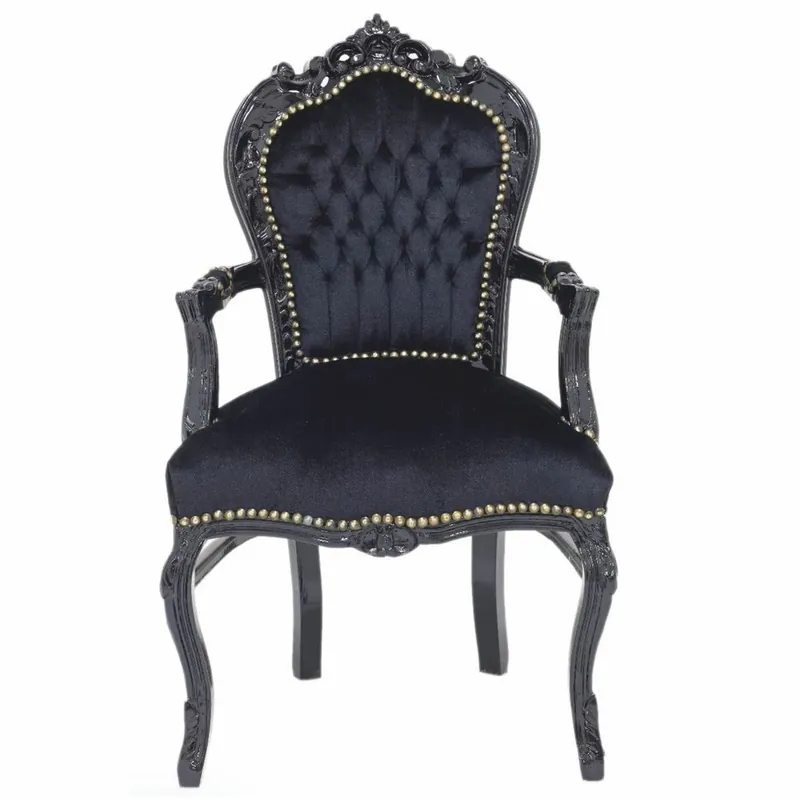Preiswert Casa Padrino chaise de salle à manger baroque avec accoudoirs noir - Meubles de style baroque