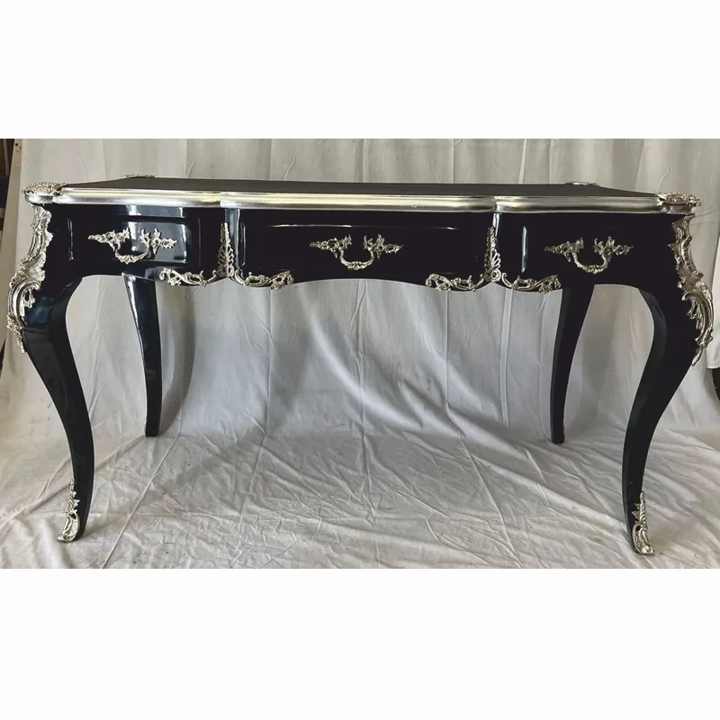 Casa Padrino secrétaire baroque avec plateau en verre et 3 tiroirs noir / argent - Meubles de bureau baroque Sofort Bestellen
