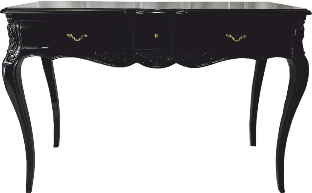 Casa Padrino secrétaire baroque avec plateau en verre et 3 tiroirs noir / laiton - Meubles de bureau baroque Preis Gesenkt
