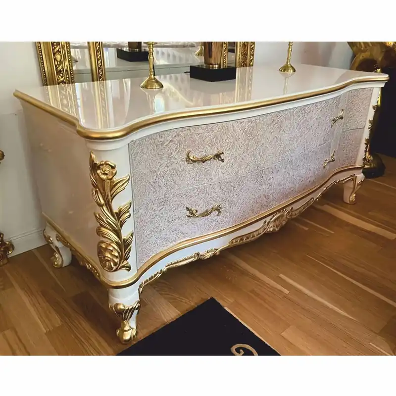 Finale Aktion Casa Padrino armoire TV baroque de luxe blanc / or 165 cm - Meubles baroques