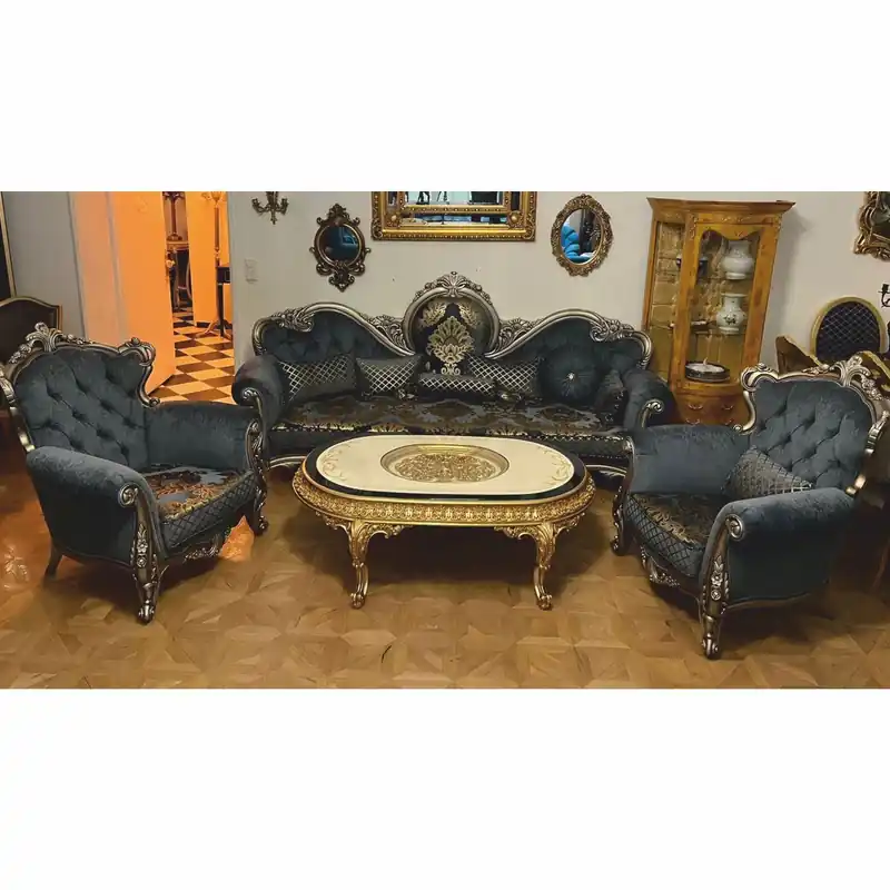 Casa Padrino ensemble de meubles de salon baroque de luxe bleu / or / argent - Mobilier de style baroque Wochenendangebot