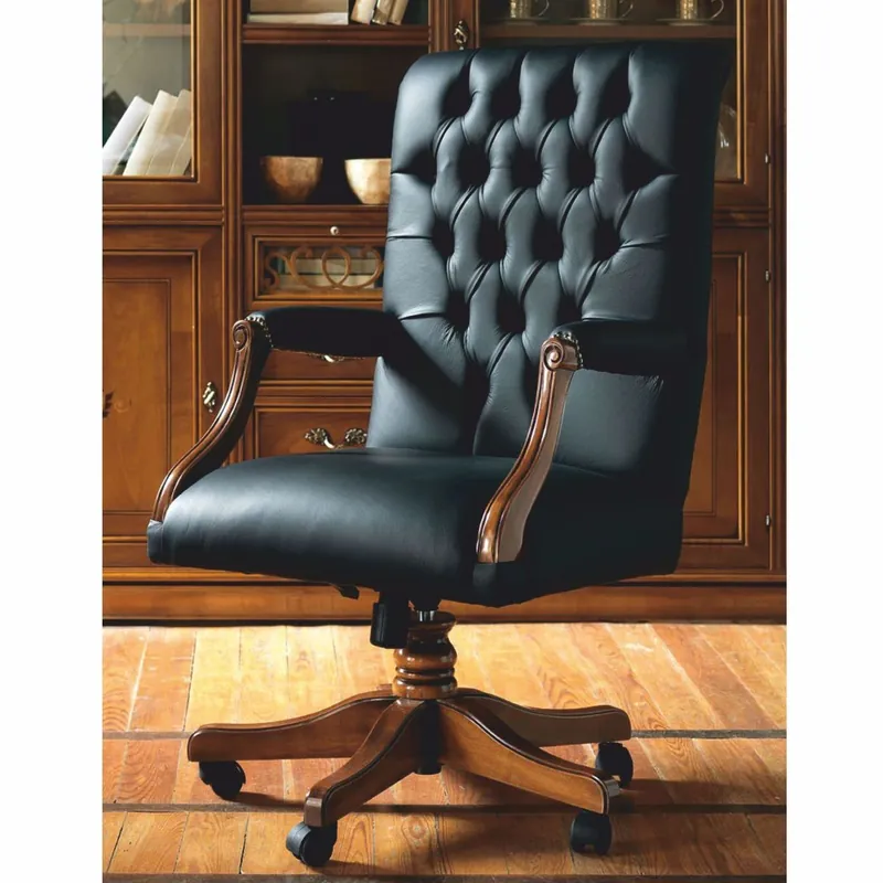 Casa Padrino chaise de bureau baroque Chesterfield de luxe en cuir noir / marron - Fabriquée en Italie Nur Für Kurze Zeit