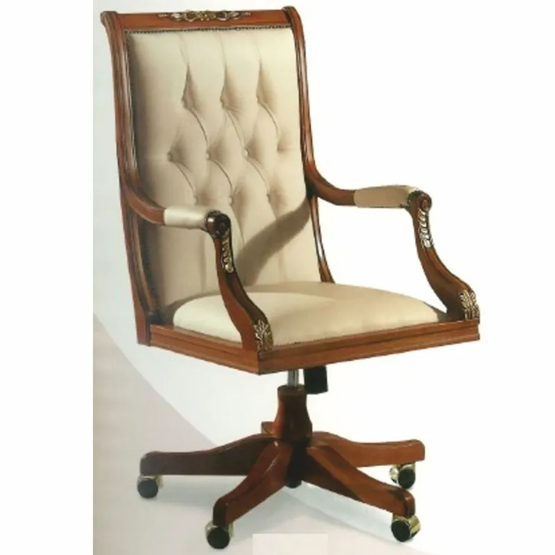 Garantierte Lieferung Casa Padrino chaise de bureau baroque Chesterfield de luxe en cuir crème / marron - Fabriqué en Italie