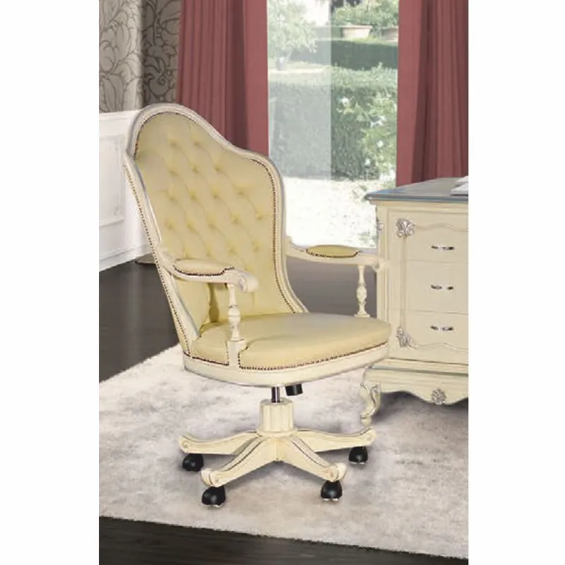 Billig Casa Padrino chaise de bureau baroque Chesterfield de luxe en cuir crème / argent - Fabriquée en Italie